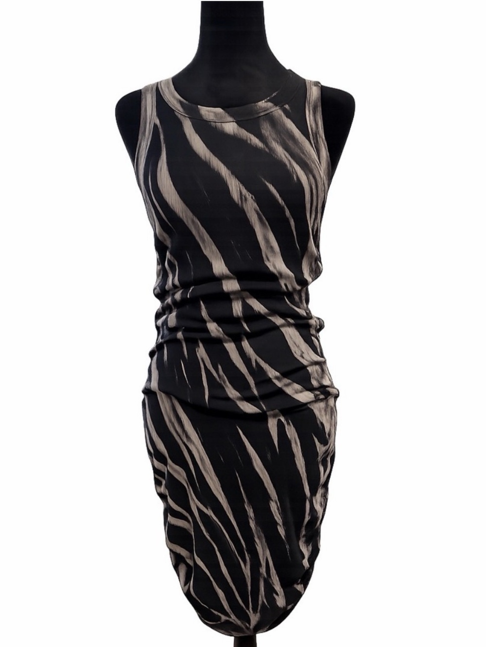 Sundays Sleeveless Black Zebra-Stripe Ruched Bodycon Dress size 0